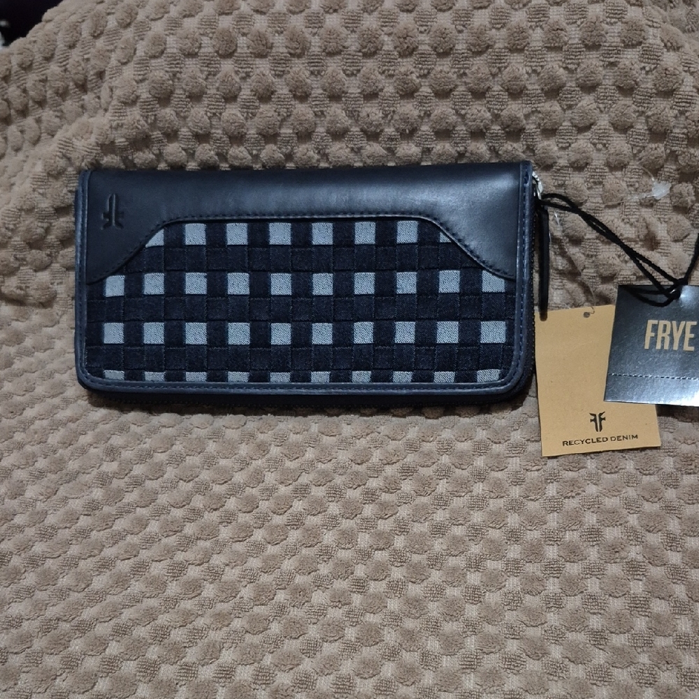 Frye Blue Denim Checkered Wallet